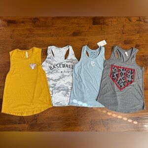Women’s medium baseball themed tanks including Perfect Game tank NWT
